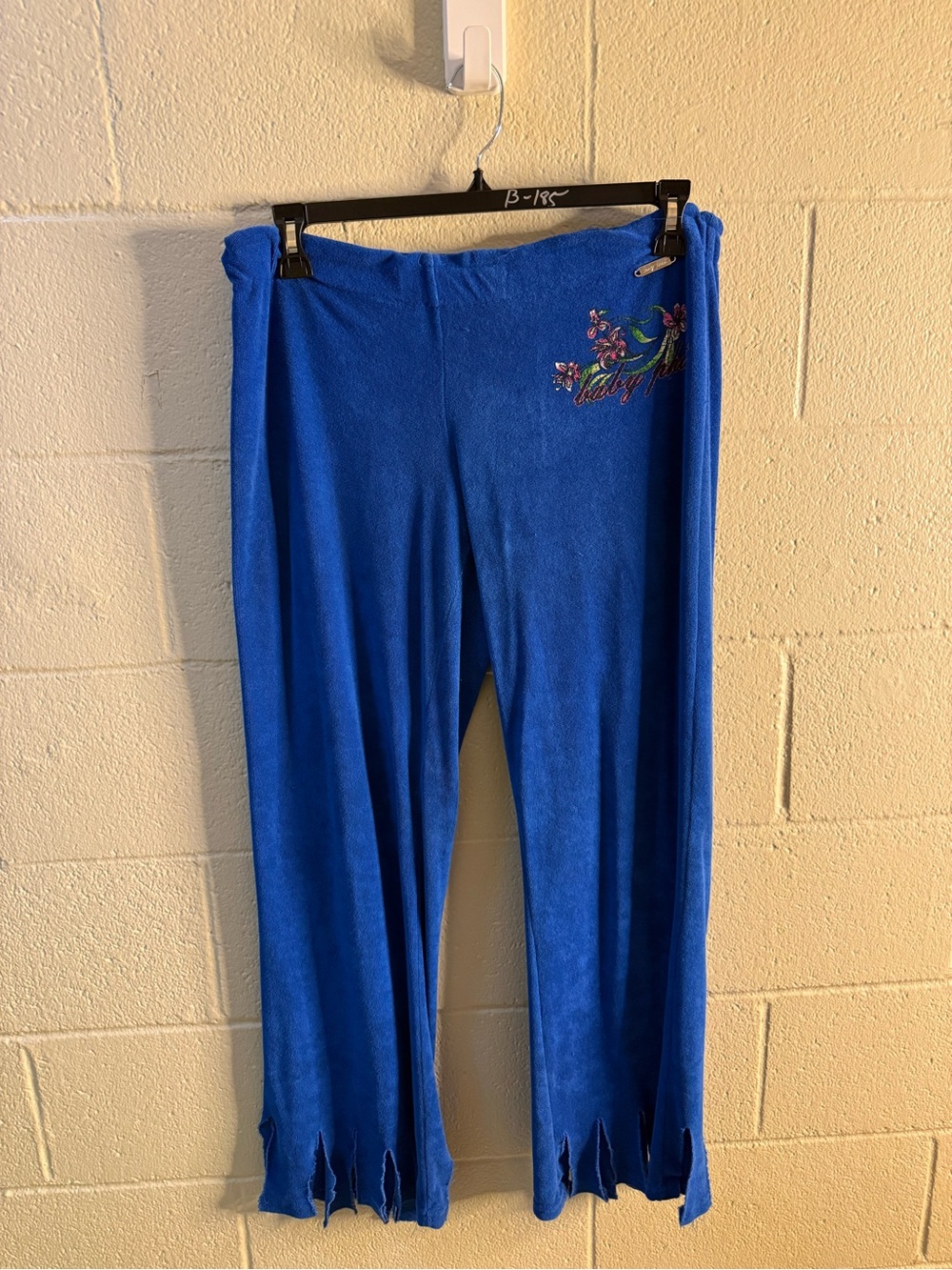 Baby Phat Royal Blue Velour Joggers with Embroidered Floral Accent